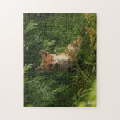 緑の森のかわいいベビーキツネ ジグソーパズル (縦)