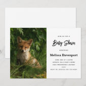 緑の森のキュートなベイビーフォックスのベビーシャワー 招待状 (正面/裏面)