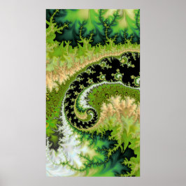 緑の森のフラクタル風景の川 ポスター