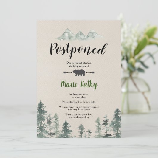 緑の森のベビーシャワー延期発表 招待状 (スタンド正面)