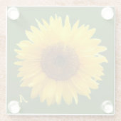 緑の森の上のモノグラムと美しいひまわり ガラスコースター (裏面)