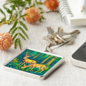 緑の森の中の2匹の鹿 キーホルダー (側面)