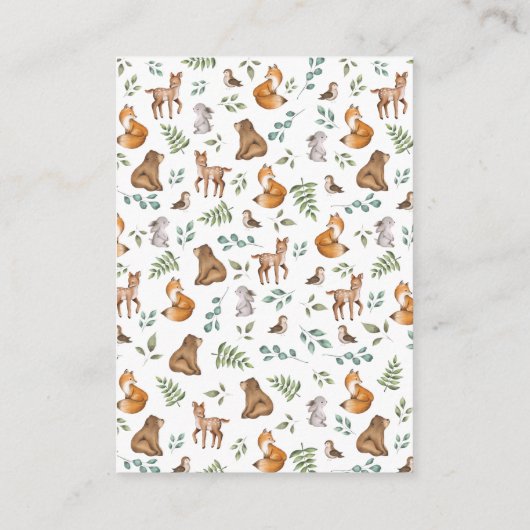 緑の森の動物おむつラッフル エンクロージャーカード (裏面)