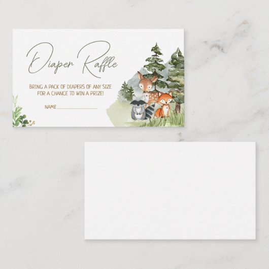 緑の森の動物おむつラッフル エンクロージャーカード (正面/裏面)