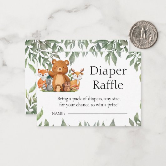 緑の森の動物おむつラッフル ノートカード (正面/裏面インサイチュ)