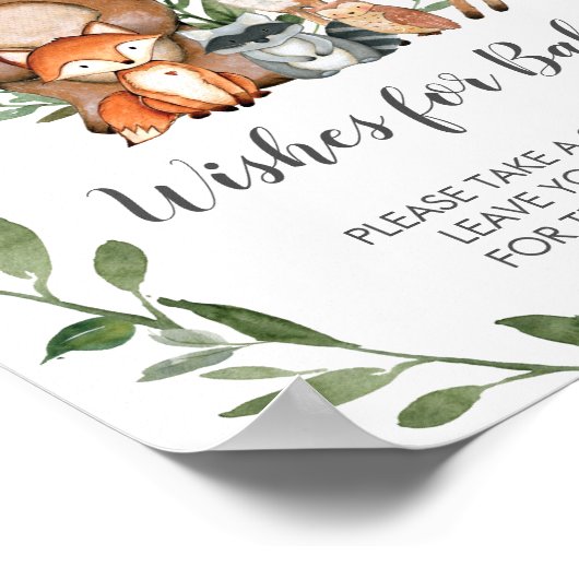 緑の森の動物たちがベビーのサインを望む ポスター (角)