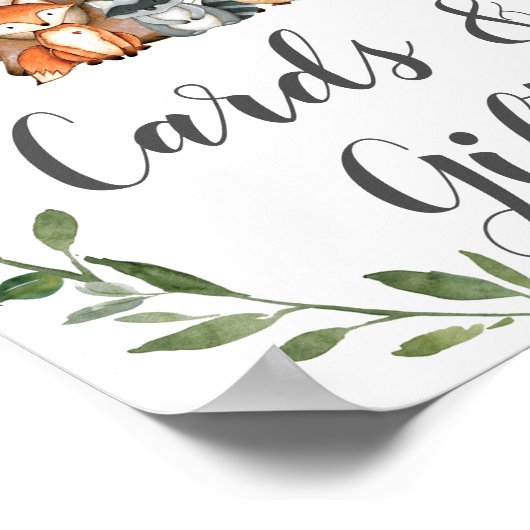 緑の森の動物のカードとギフトサイン ポスター (角)