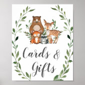 緑の森の動物のカードとギフトサイン ポスター (正面)