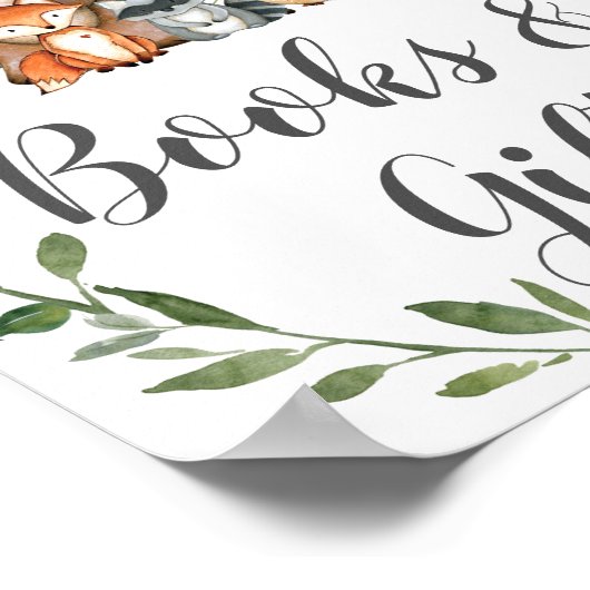 緑の森の動物の本とギフトのサイン ポスター (角)