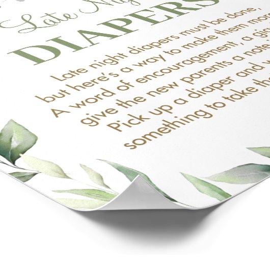 緑の森の動物の深夜おむつサイン ポスター (角)