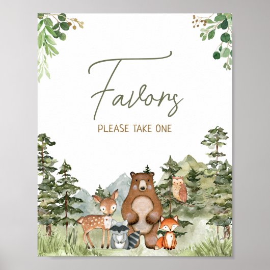 緑の森の動物の赤ちゃんシャワーの好意 ポスター (正面)