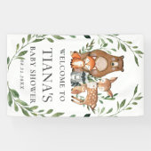 緑の森の動物の赤ちゃんシャワー背景 横断幕 (横)