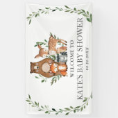 緑の森の動物の赤ちゃんシャワー背景 横断幕 (縦)
