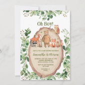 緑の森の動物の赤ちゃんシャワー 招待状 (正面)