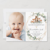 緑の森の動物バプテスマ&誕生日 招待状 (正面)