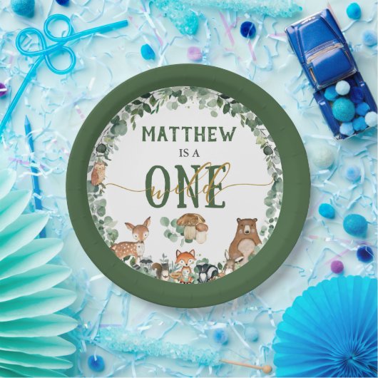 緑の森の動物ワイルドワン1歳の誕生日パ ペーパープレート (パーティー)