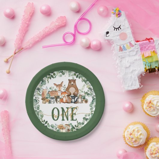 緑の森の動物ワイルドワン1歳の誕生日 ペーパープレート (パーティー)