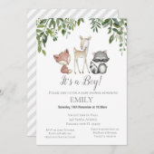 緑の森の動物招待状 – ベビーシャワー 招待状 (正面/裏面)