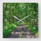 緑の森の小道 スクエア壁時計 (正面)