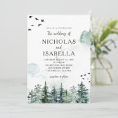 緑の森の松の木の水の色素朴結婚の 招待状 (スタンド正面)
