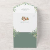 緑の森の森林動物の赤ちゃんシャワー オールインワン招待状 (外側)