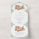 緑の森の森林動物の赤ちゃんシャワー オールインワン招待状 (内側)