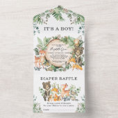 緑の森の森林動物の赤ちゃんシャワー オールインワン招待状 (内側)