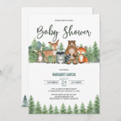 緑の森の森林動物の赤ちゃんシャワー 招待状 (正面/裏面)