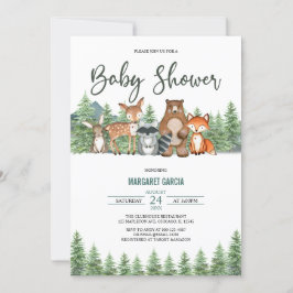 緑の森の森林動物の赤ちゃんシャワー 招待状