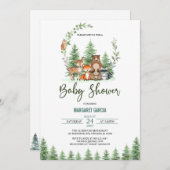 緑の森の森林動物の赤ちゃんシャワー 招待状 (正面/裏面)