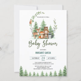 緑の森の森林動物の赤ちゃんシャワー 招待状