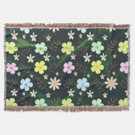 緑の森の水彩スプーンの花 スローブランケット