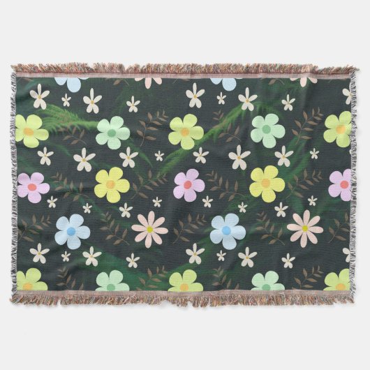 緑の森の水彩スプーンの花 スローブランケット (正面)