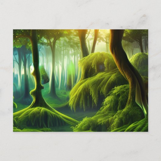 緑の森の神秘的な風景 ポストカード (正面)