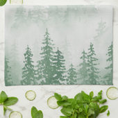 緑の森の緑の霧の山 キッチンタオル (折り畳み)