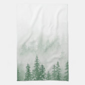 緑の森の緑の霧の山 キッチンタオル (縦)