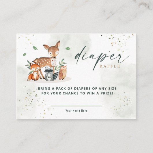 緑の森の赤ちゃんシャワーおむつラッフル エンクロージャーカード (正面)