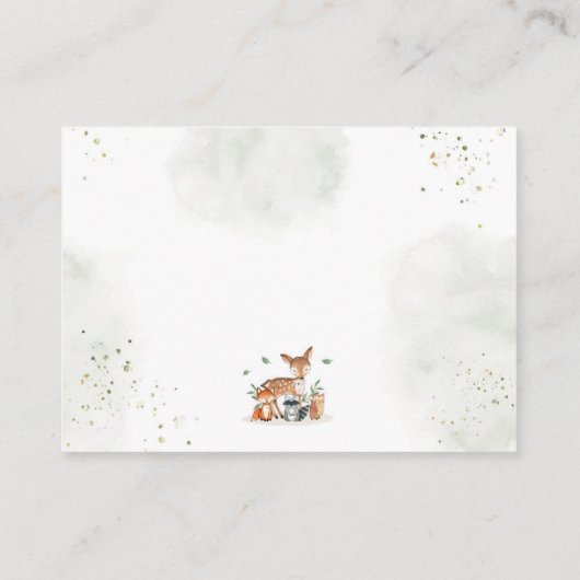 緑の森の赤ちゃんシャワー本のためのベビー エンクロージャーカード (裏面)