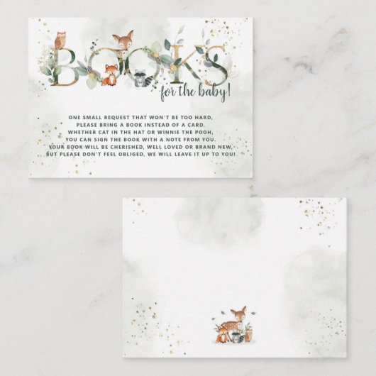 緑の森の赤ちゃんシャワー本のためのベビー エンクロージャーカード (正面/裏面)