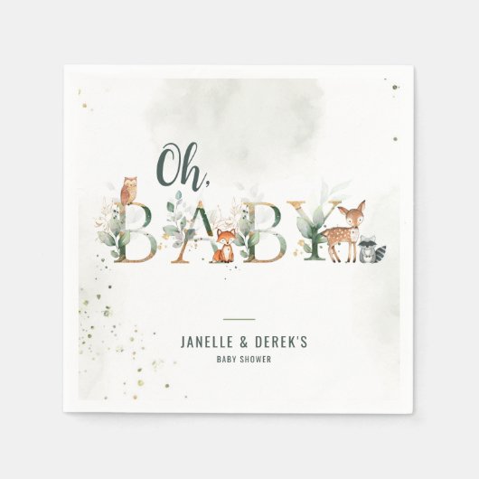 緑の森の赤ちゃんシャワー スタンダードカクテルナプキン (正面)