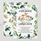 緑の森の赤ちゃんシャワー 招待状 (正面/裏面)