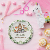 緑の森の赤ん坊の動物のシャワー最初の誕生日 ペーパープレート (パーティー)