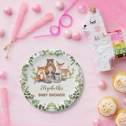 緑の森の赤ん坊の動物のシャワー最初の誕生日 ペーパープレート (パーティー)