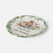 緑の森の赤ん坊の動物のシャワー最初の誕生日 ペーパープレート (アングル)