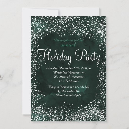 緑の森の雪の水の色の休日企業の 招待状 (正面)