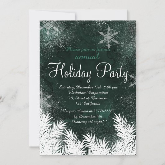 緑の森の雪の結晶の冬の企業の休日 招待状 (正面)