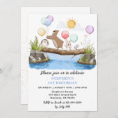 緑の森の風船誕生日パーティー 招待状 (正面/裏面)