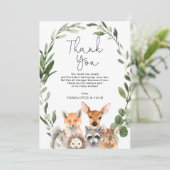 緑の森モダン(き)の動物のベビーシャワーが人気 サンキューカード (スタンド正面)