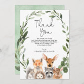 緑の森モダン(き)の動物のベビーシャワーが人気 サンキューカード (正面/裏面)