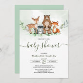 緑の森林の森林動物のベビーシャワー 招待状 (正面/裏面)
